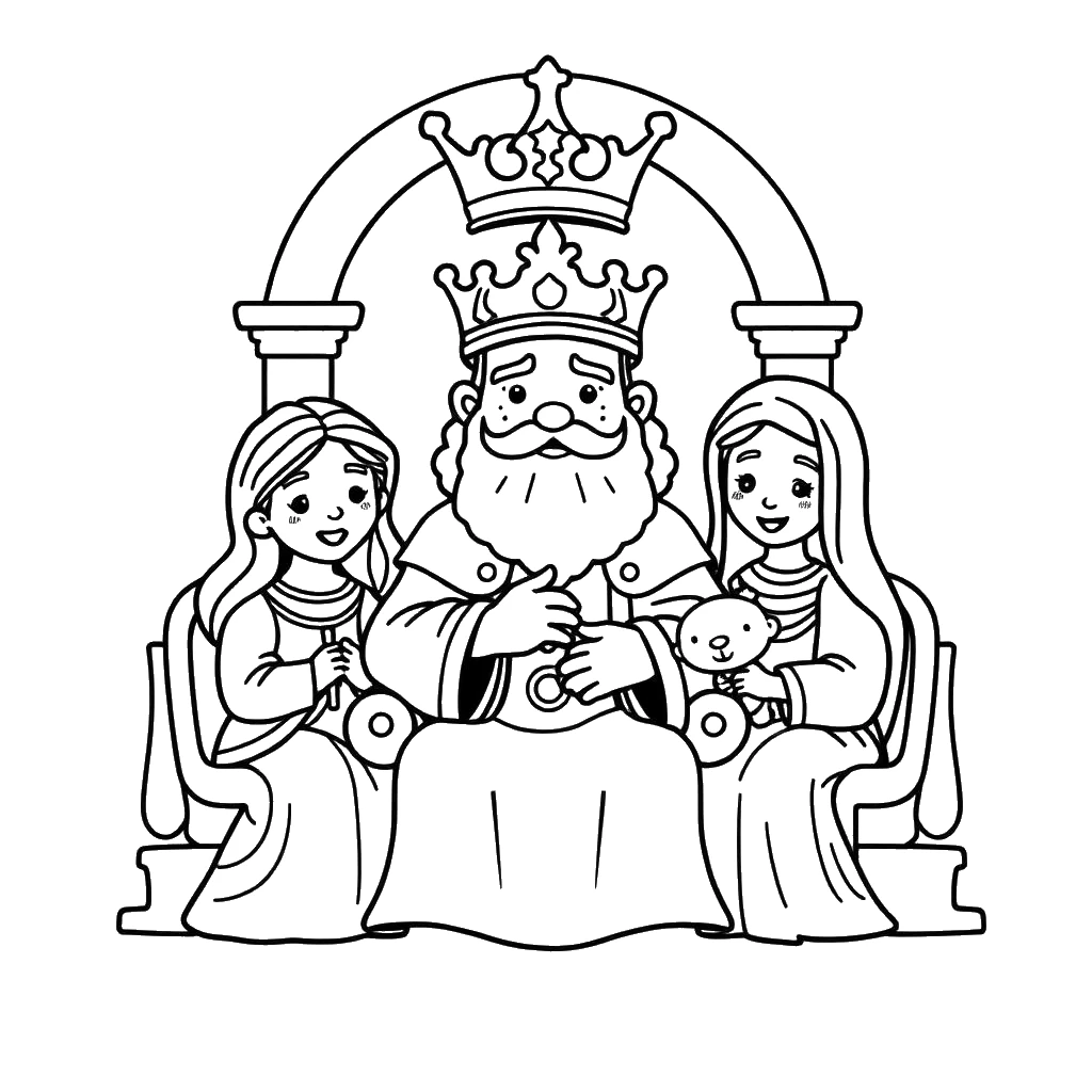 Desenho para colorir do rei Salomão julgando com sabedoria as duas mães
