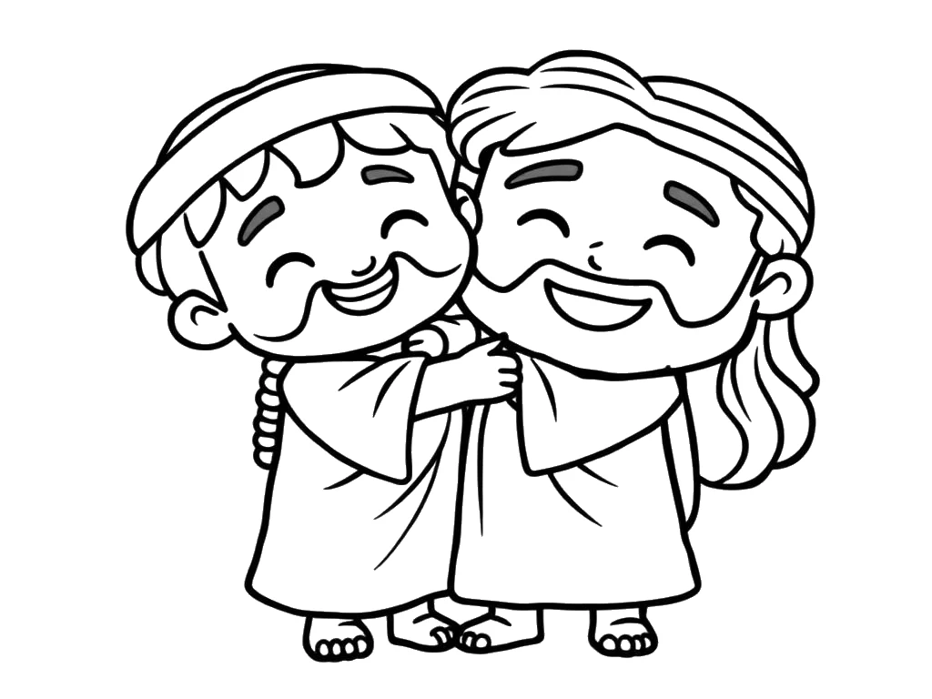 Desenho para colorir de José abraçando e perdoando seus irmãos