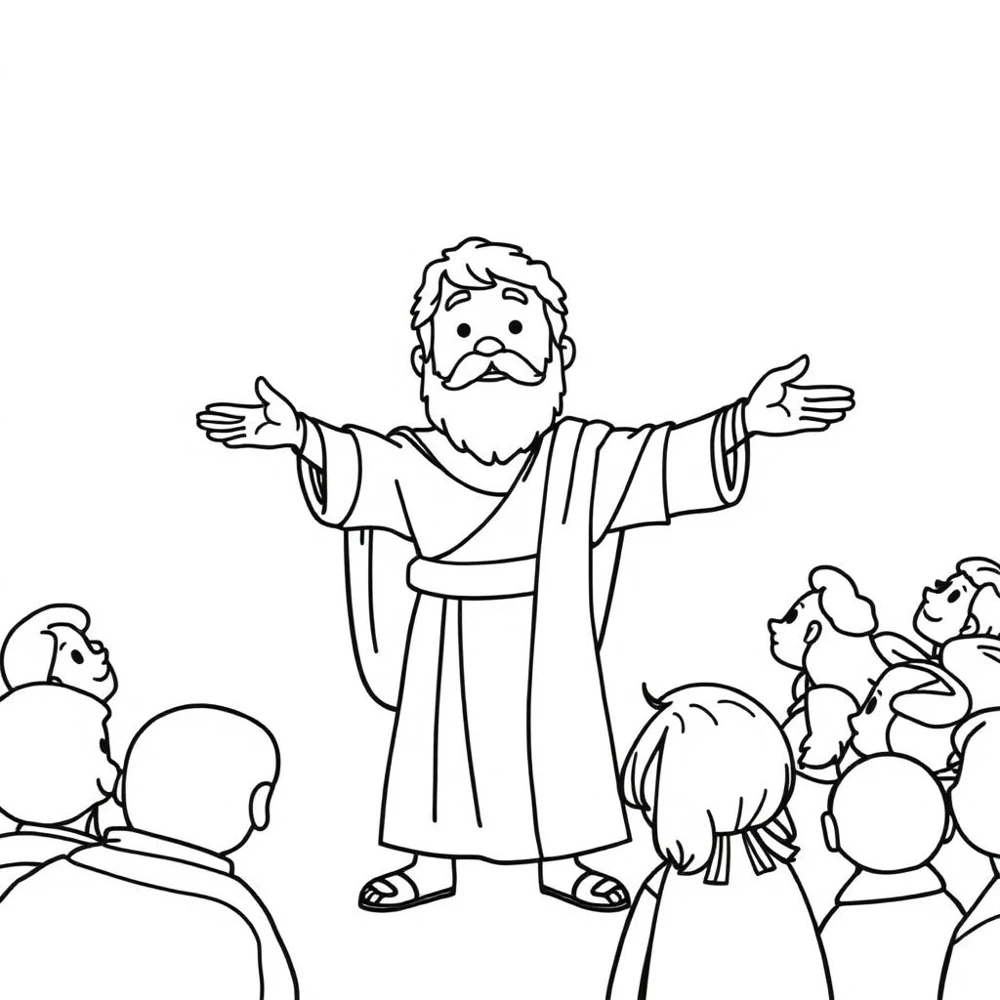 Desenho para colorir de Pedro pregando com os braços abertos