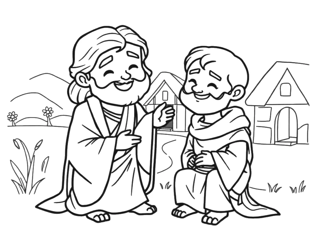Desenho para colorir de Jesus curando um homem cego