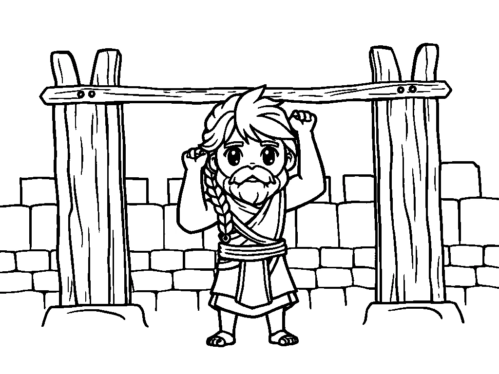 Desenho para colorir de Sansão carregando as portas da cidade nos ombros