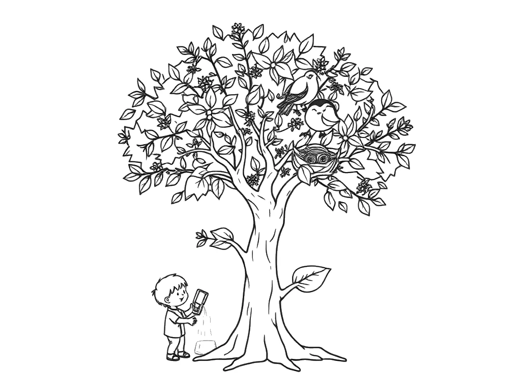 Desenho para colorir da semente de mostarda que virou uma grande árvore