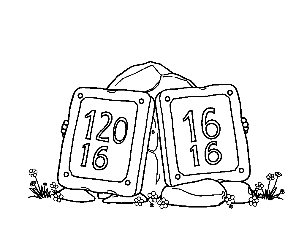Desenho para colorir das duas tábuas dos dez mandamentos sobre as pedras