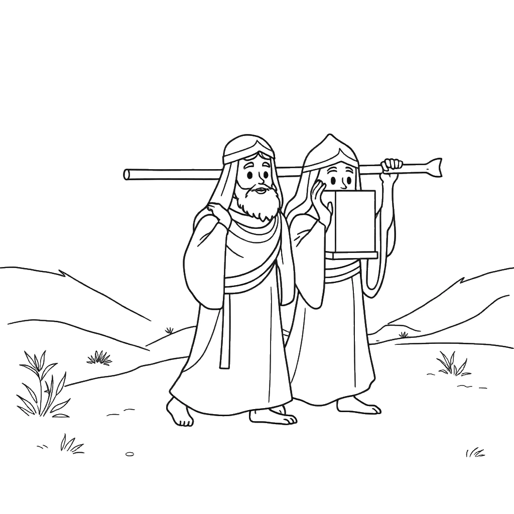 Desenho para colorir dos sacerdotes carregando a arca da aliança nos ombros