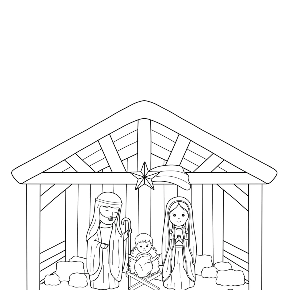 Desenho para colorir do Natal com o menino Jesus e a estrela