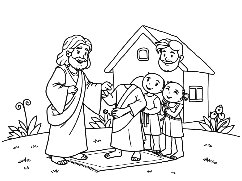 Desenho para colorir de Jesus ajudando um homem a se levantar do leito