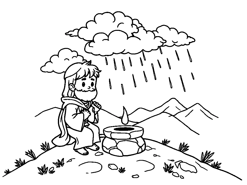 Desenho para colorir de Elias orando junto ao altar no monte Carmelo
