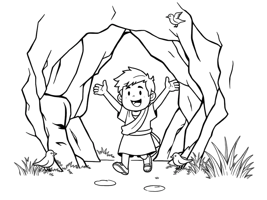 Desenho para colorir de Daniel saindo feliz da cova dos leões