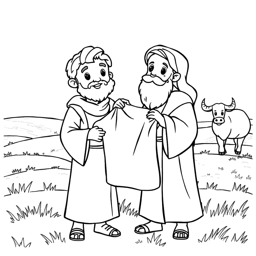 Desenho para colorir de Eliseu recebendo o manto do profeta Elias no campo