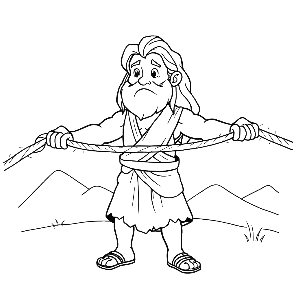 Desenho para colorir de Sansão rompendo as cordas que prendiam seus braços