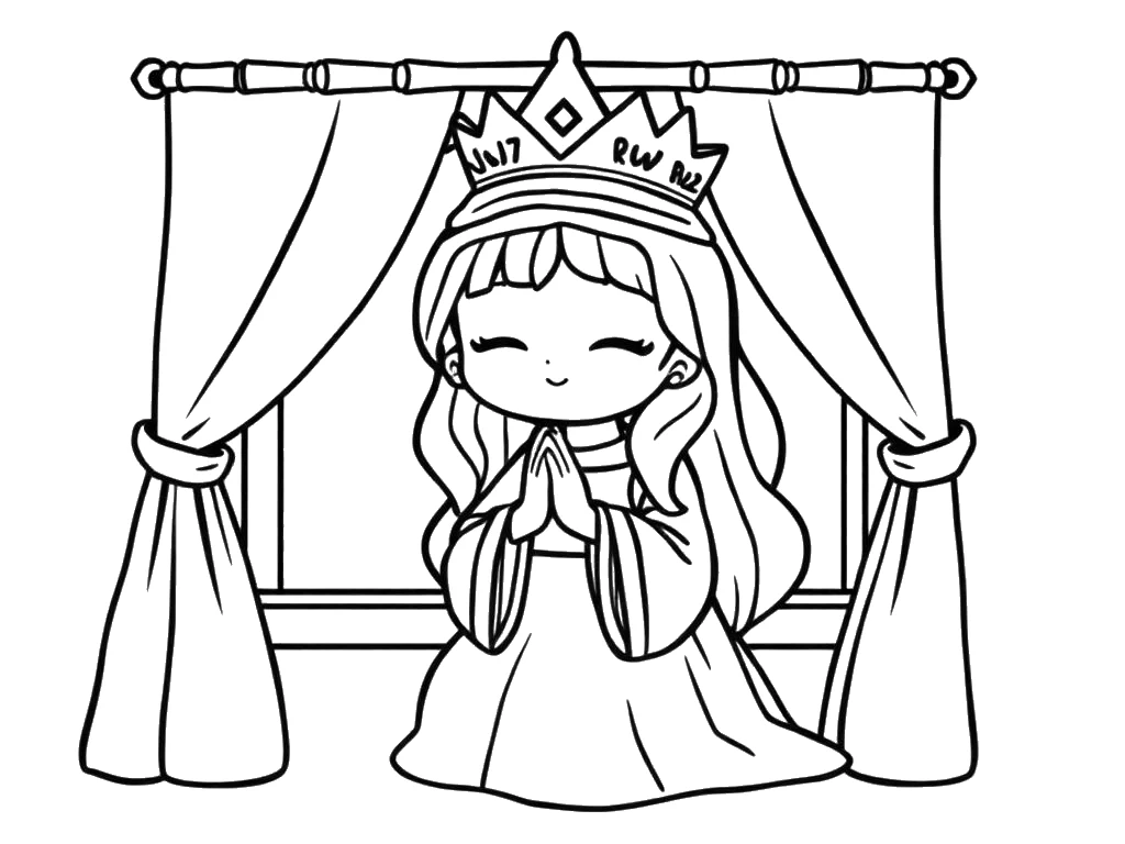 Desenho para colorir de Ester orando de mãos juntas junto à janela