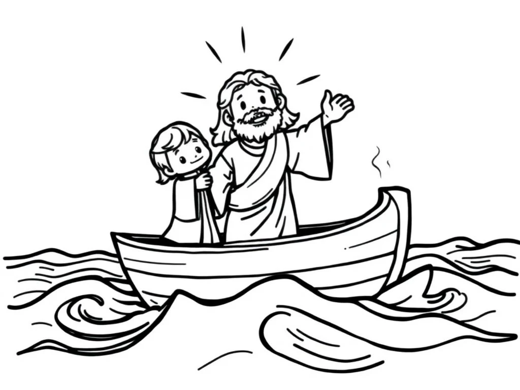 Desenho para colorir de Jesus acalmando a tempestade no barco