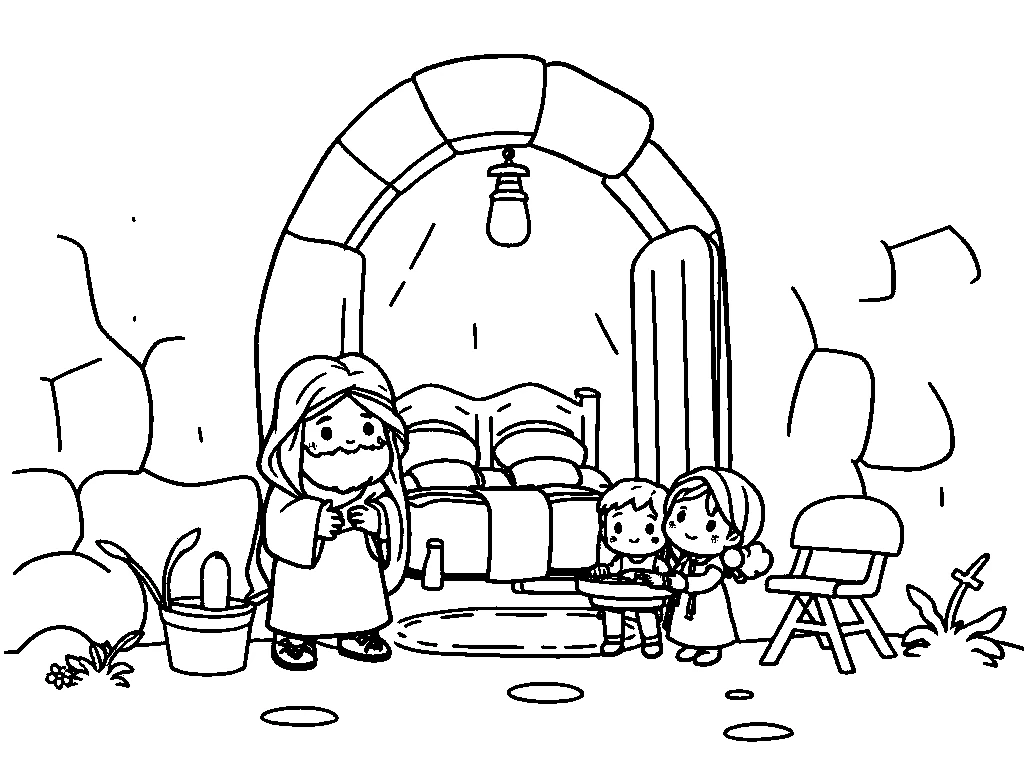 Desenho para colorir de Eliseu recebido na casa da família de Suném