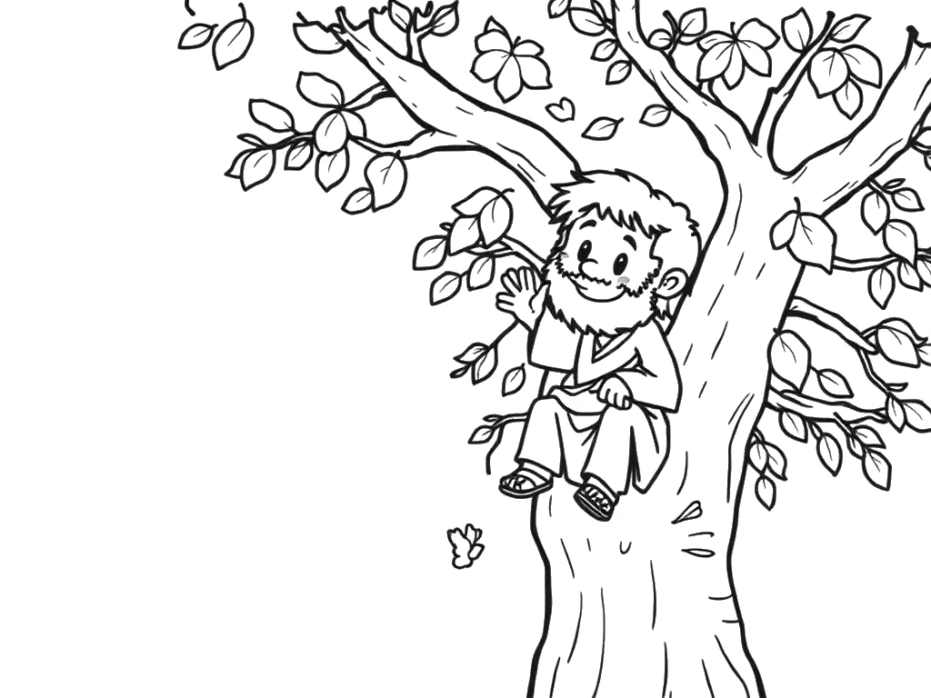 Desenho para colorir de Zaqueu na árvore esperando Jesus