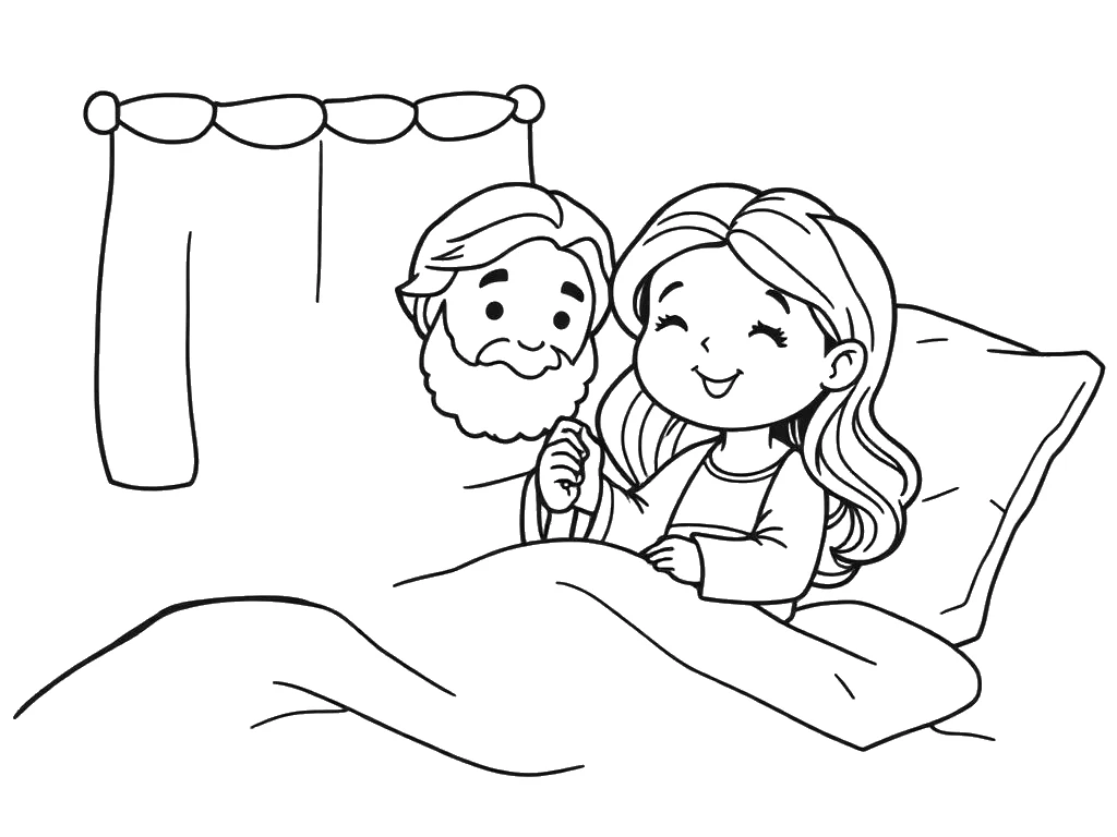 Desenho para colorir de Jesus segurando a mão da filha de Jairo