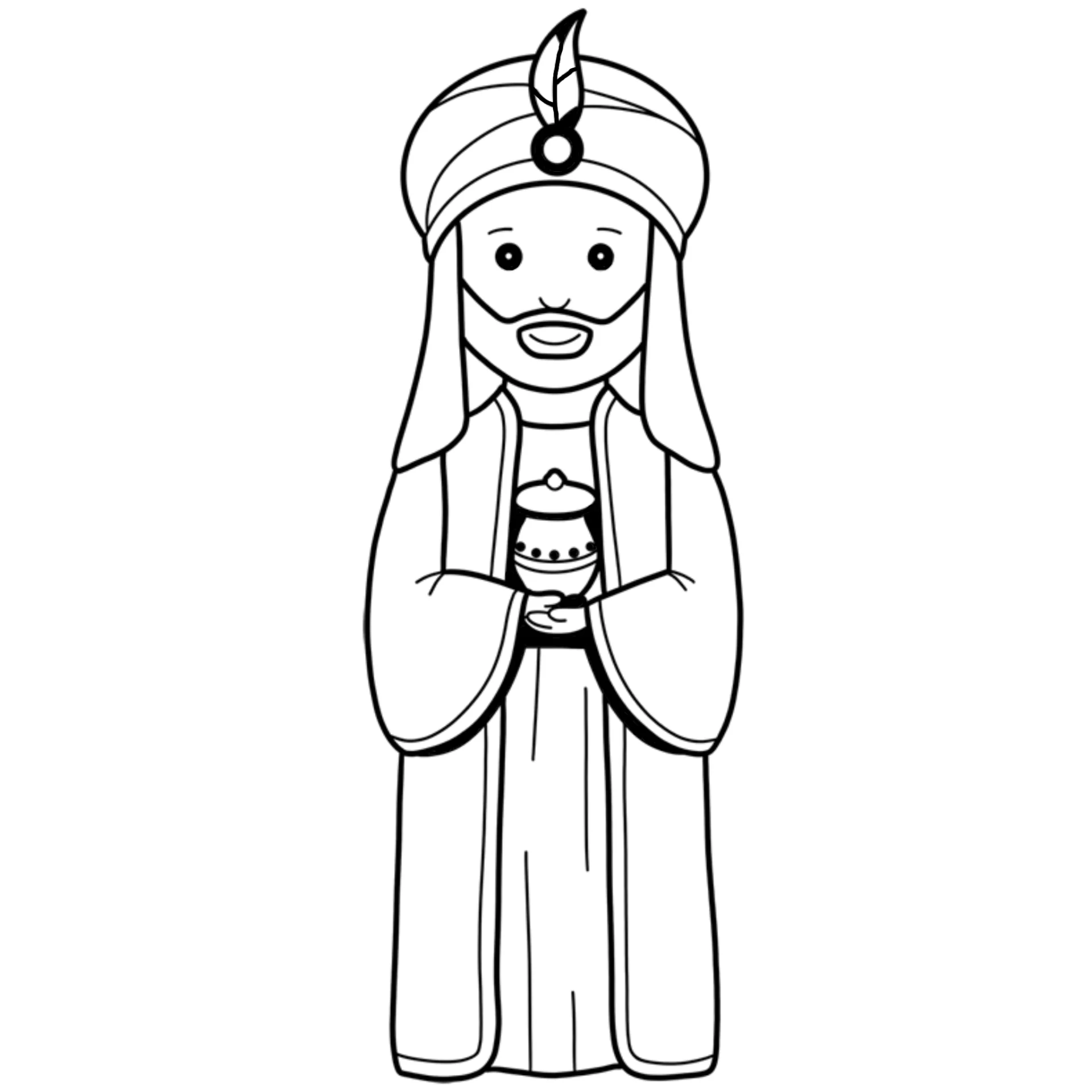 Desenho para colorir de um rei sábio com coroa e cetro