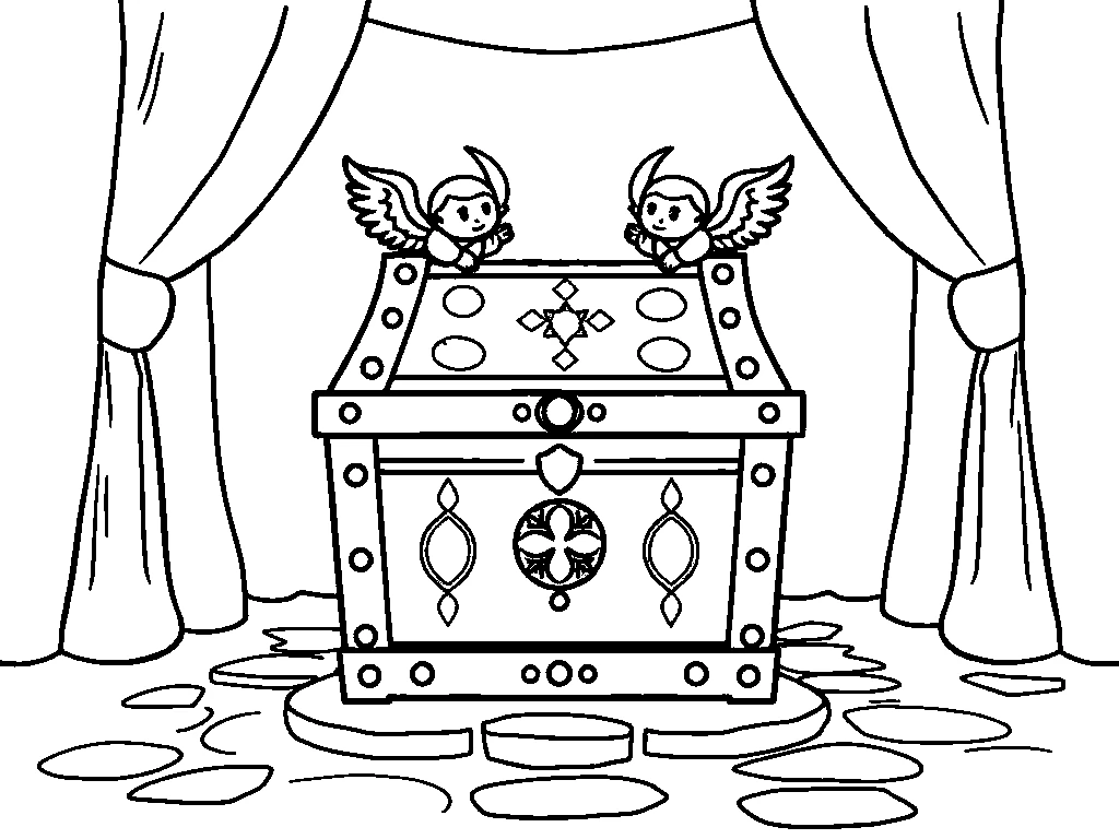 Desenho para colorir da arca da aliança com dois anjos na tampa