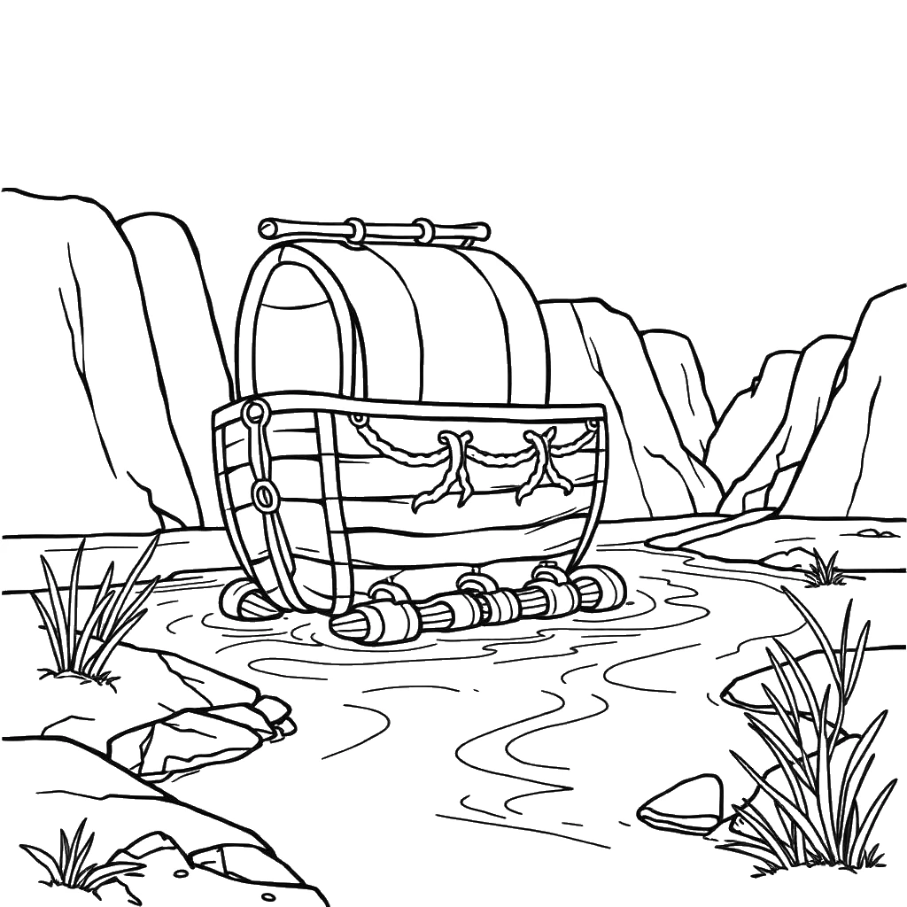 Desenho para colorir da arca da aliança atravessando o rio Jordão em seco