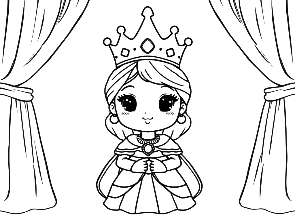 Desenho para colorir da rainha Ester com coroa e vestido real