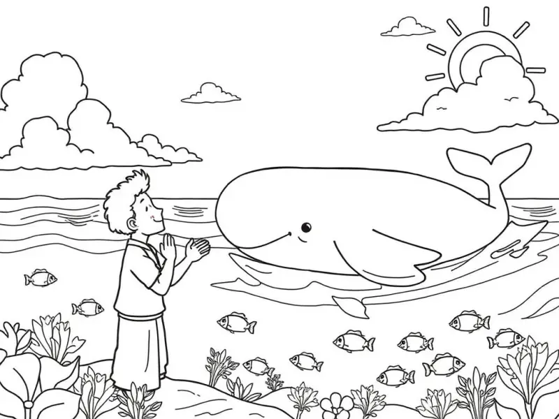 Desenho para colorir de Jonas orando na praia
