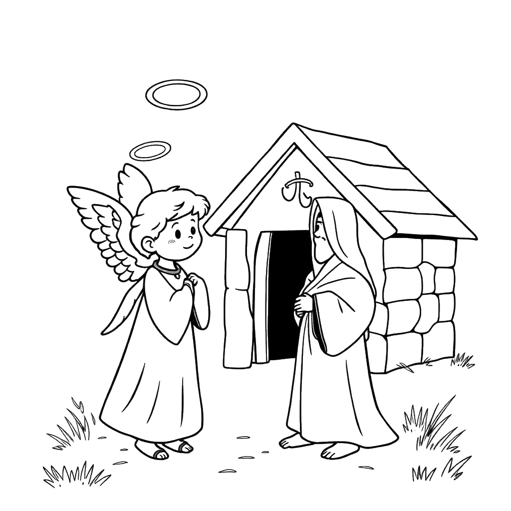 Desenho para colorir do anjo anunciando aos pais o nascimento de Sansão