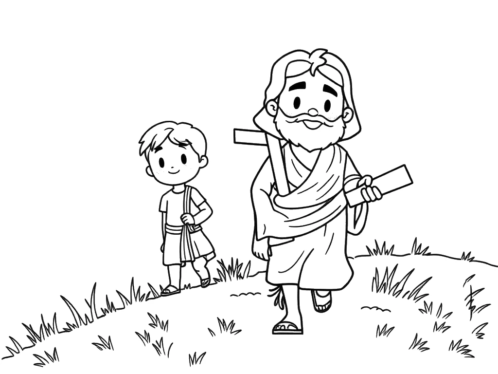 Desenho para colorir de Abraão subindo o monte com Isaque
