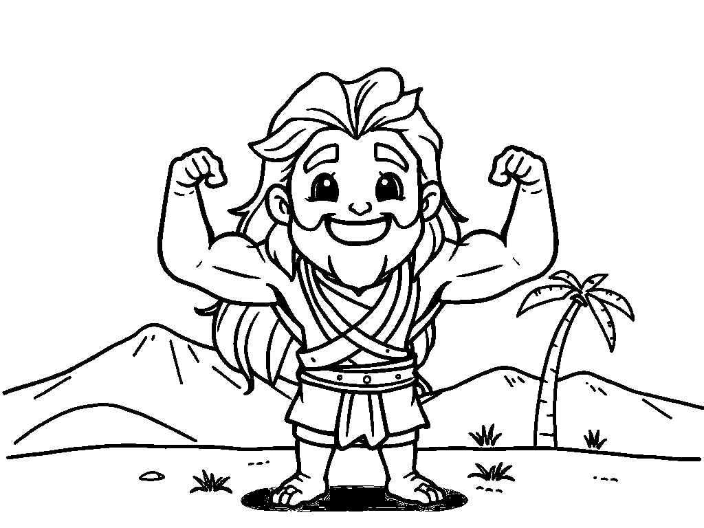 Desenho para colorir de Sansão mostrando a força que veio de Deus